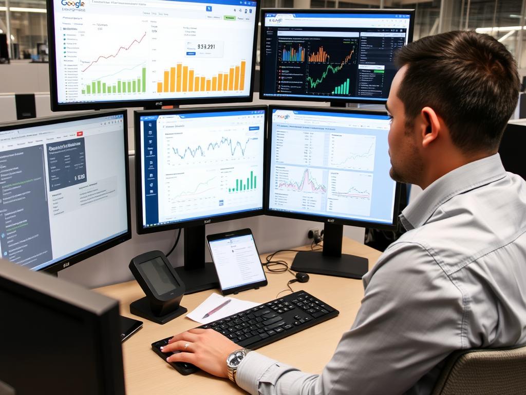 SEO specialist analyzing website performance data with technical SEO tools