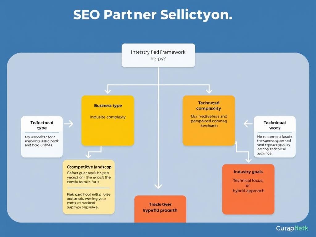 Decision tree for SEO partner selection based on business priorities and technical requirements